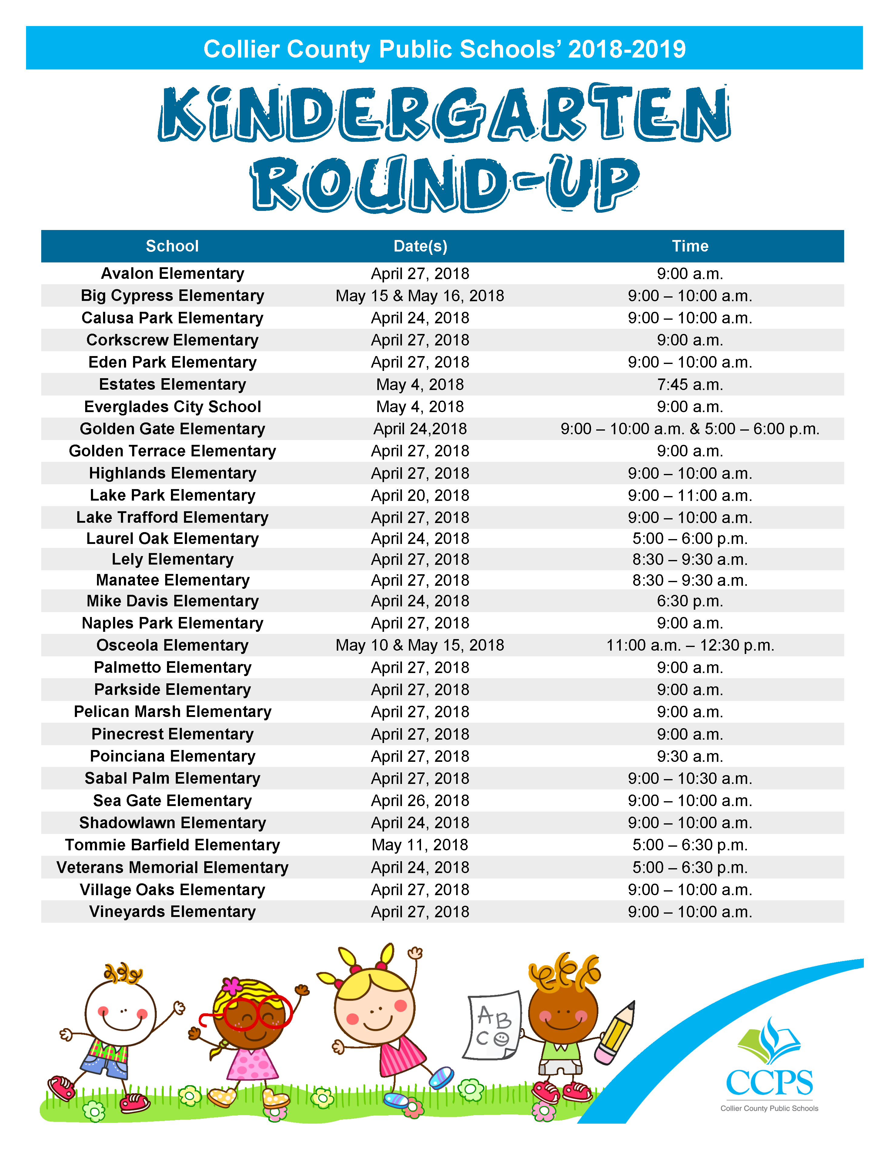 Save the date for Kindergarten Round-Up - Future Ready Collier